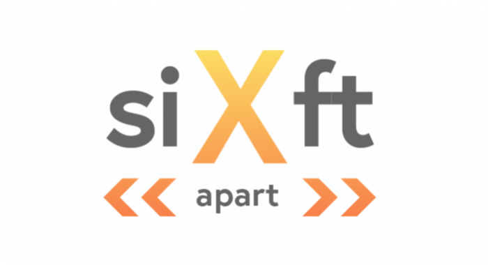 Six Feet Apart logo with large X and double arrows on either side of the word apart