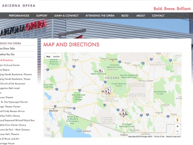 Directions Map to Arizona Opera Venue Locations in Tucson and Phoenix