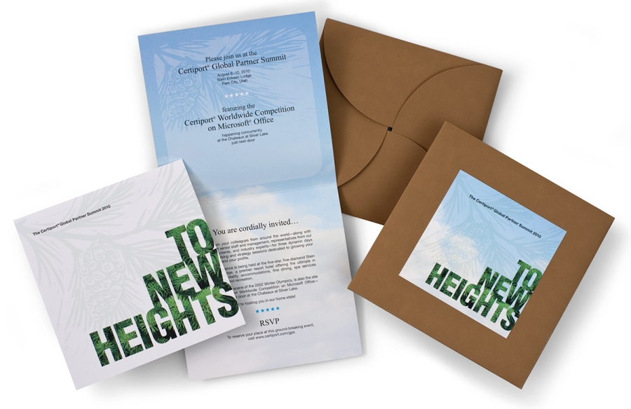 Certiport Invitation Package, including letter, envelope, and postage