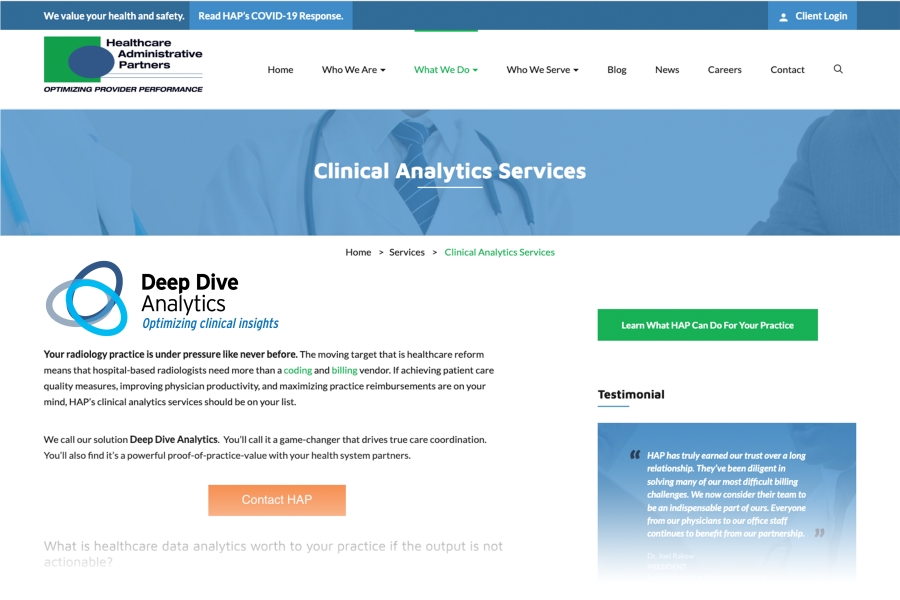 HAP Deep Dive Analytics web page