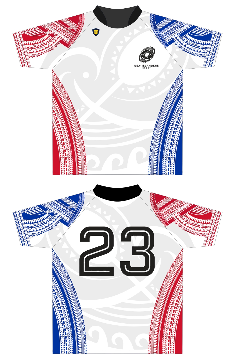 Red, White and Blue custom jerseys for the USA Islanders rugby team