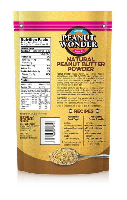 a natural peanut butter powder contains no added sugar or salt and has 85% less fat than traditional peanut butter