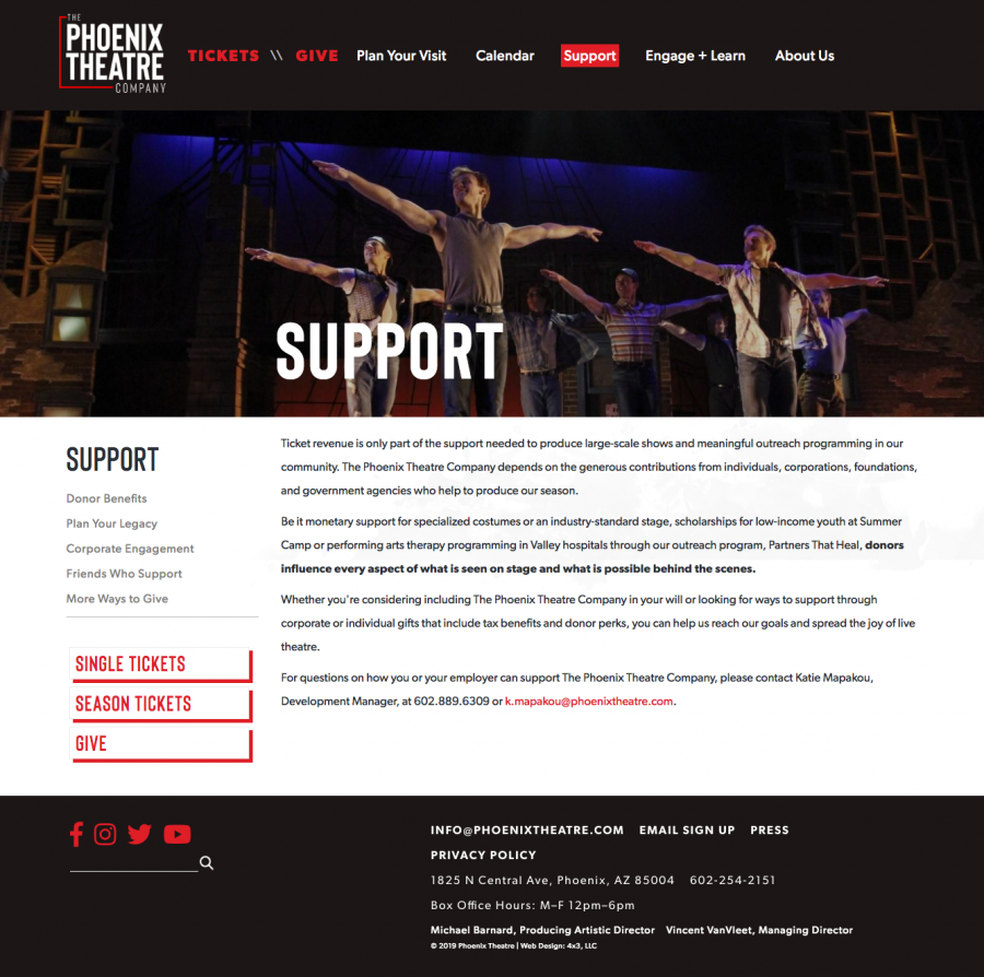 Phoenix Theatre Internal Support Landing Page
