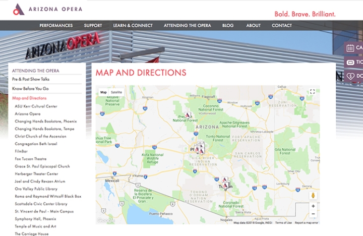 Arizona Opera Map Directions Map to Arizona Opera Venue Locations in Tucson and Phoenix